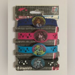 Monster High 2014 Mattel Silicone Bracelets Wristbands Pack of 4.